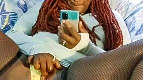 Ebony Milf Spreads Legs for Dildo Masturbation Close-Up