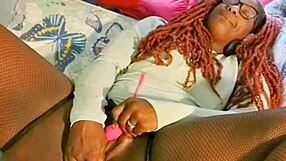 Ebony Milf Spreads Legs for Dildo Masturbation Close-Up