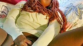 Ebony Milf Spreads Legs for Dildo Masturbation Close-Up