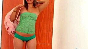 Petite latina teen Sammy 18 undresses slowly, rips her clothes, and fingers her small tits and pussy in solo masturbation