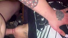 Petite brunette deepthroats and swallows cum