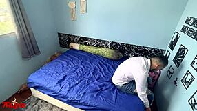 Watch the latina teen slut blow the old cuckold while he watches!