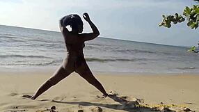 i messed up watching this ebony chick workout naked on the beach