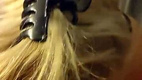 Blonde mature woman in lingerie enjoys oral and cum play