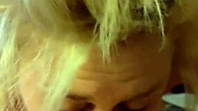 Blonde mature woman in lingerie enjoys oral and cum play