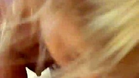 Blonde mature woman in lingerie enjoys oral and cum play