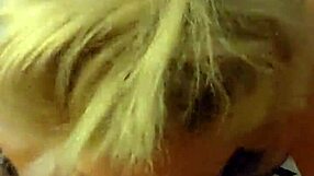 Blonde mature woman in lingerie enjoys oral and cum play