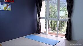 Julia stretches before her boyfriend