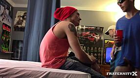 frat guys hustling together in a group