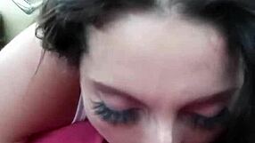 Coworker offers deepthroat for ride home, cheating slut swallows cock