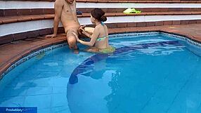 Can you believe this innocent girl sucking stepbrother's dick by the pool?