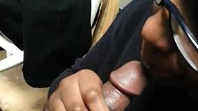 ebony girl in glasses sucks my black cock until i cum all over her