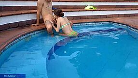 Can you believe this innocent girl sucking stepbrother's dick by the pool?