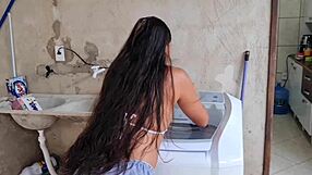 Anal pounding on washing machine with young stud bareback part 2
