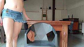 Latina SLUT LICKS toes on DESK by POOL