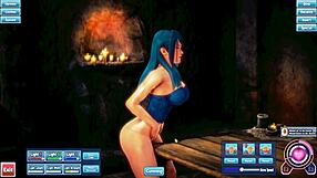 Blue haired anime beauty pleasures herself