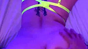 sexy tattooed brunette babe gets blowjob and doggystyle fucking in lingerie