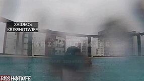 Cuckold Wife Fucks in Outdoor Pool While Waiting for Real Men