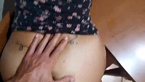 Stepmother caught washing dishes gets fucked hard on the kitchen chair by her stepson