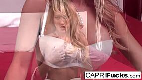 Athletic Capri Teases Her Wet Pussy on Soft Bed