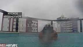 Cuckold Wife Fucks in Outdoor Pool While Waiting for Real Men