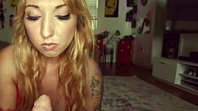 Busty teen daisie belle gives pov handjob with titty fucking in lingerie