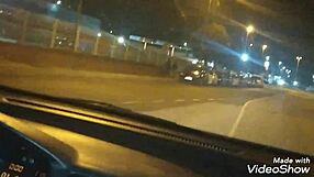 young woman gives handjob on public road outdoor