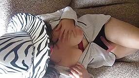 Girl boldly masturbates with dildo in office