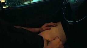 young woman gives handjob on public road outdoor