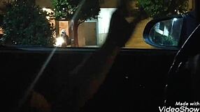 young woman gives handjob on public road outdoor