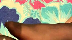 Footjob Fun in Black Reinforced Toe Stockings