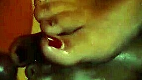 huge cumshot covers sexy feet in fetish scene