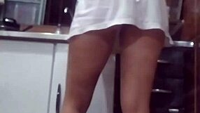 Latina stepmom cooks without panties