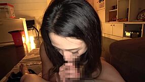 straddling cute japanese face for intense cowgirl blowjob and messy cumshot