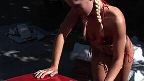 Blonde Tease Delivers Sultry Blowjob at Car Wash
