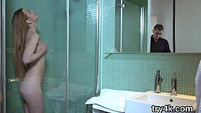 Cuddly chick performs blowjob in POV while getting juicy pussy banged by group