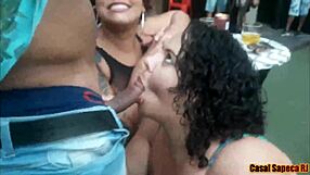 Lucky guy GETS triple BLOWJOB from Grazy, Nana, and Chubby at the PARTY with everyone WATCHING