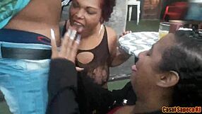 Lucky guy GETS triple BLOWJOB from Grazy, Nana, and Chubby at the PARTY with everyone WATCHING