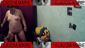 Licking fat curvy woman's pussy while fucking her against closet