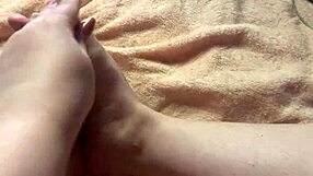 Hey, check out this slow, barefoot footjob from a cute amateur in her homemade setup 😍