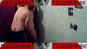 Licking fat curvy woman's pussy while fucking her against closet