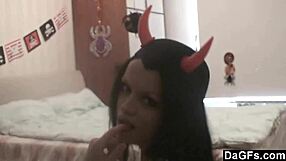 Demon Angelina Spanks and Rips Clothes on Webcam
