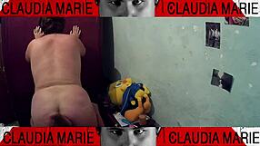 Licking fat curvy woman's pussy while fucking her against closet