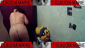 Licking fat curvy woman's pussy while fucking her against closet