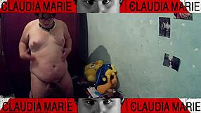 Licking fat curvy woman's pussy while fucking her against closet