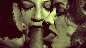 vintage interracial duo performs intense double blowjobs in retro setting