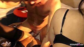 interracial threesome with redhead glasses licking pussy