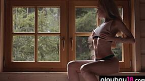 Petite natural russian blondie zhenya belaya strips and poses