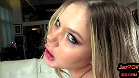 Watch this 21-year-old slut suck and ride my oiled cock in POV.
