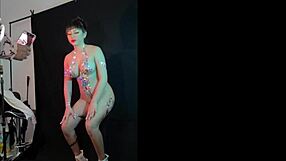 Intense orgasm from oral with photographer in body tape